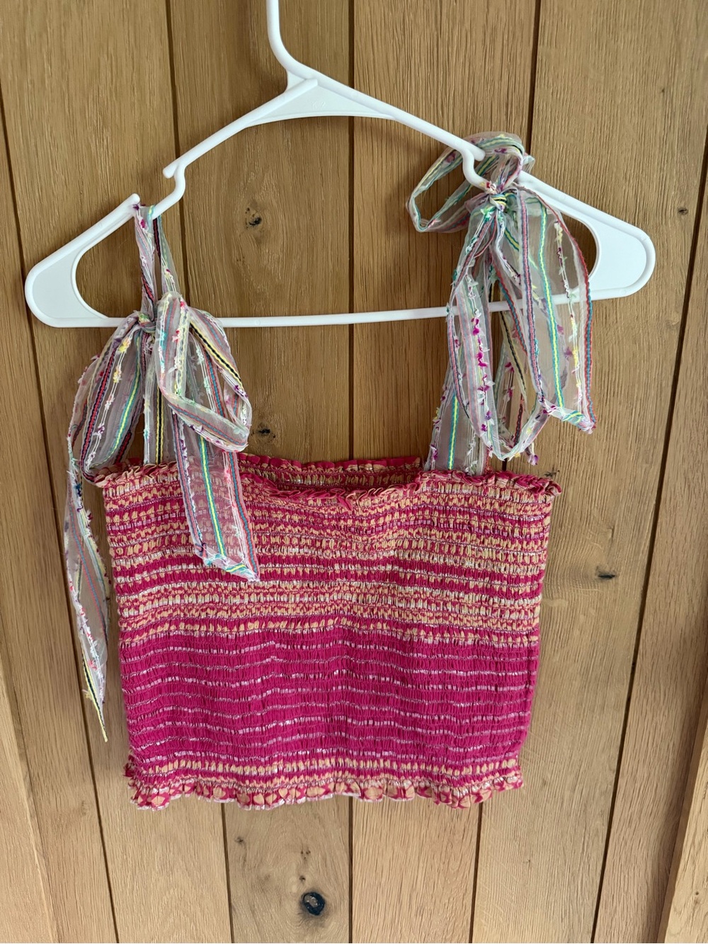 Smocked Tie-Strap Tube Top in Fuchsia Pink